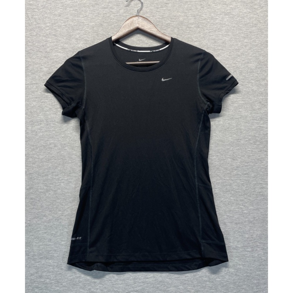 Nike Dri-Fit T Shirt Womens Small Black Swoosh Logo Moisture Wicking Athleisure